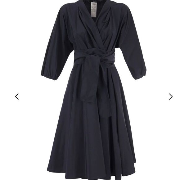 MaxMara Taffeta Wrap Dress V-Neck Belted Dress Black Small NWT $595 - Picture 5 of 9